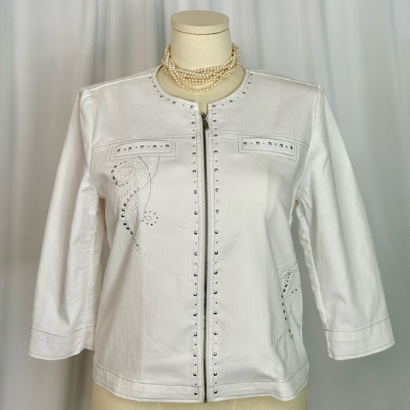 Alfred Dunner White Blazer with Textured Fabric and Rhinestone Accents (741) - Picture 1 of 13